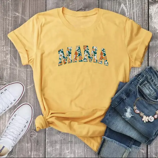MAMA Mother's Day Letter Printed Casual T shirt Yellow T Color - Shop at LoveMi