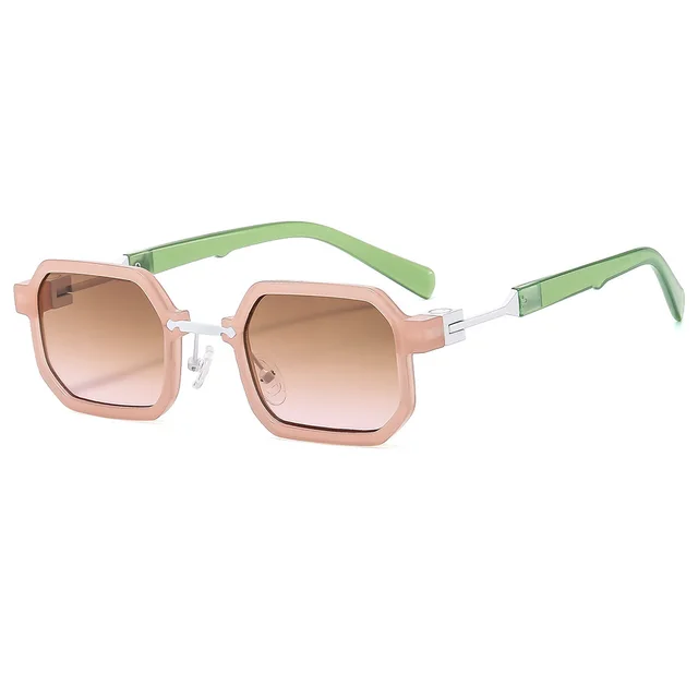 New Retro Hip Hop Small Square Box Exquisite Sun Glasses Pink Frame Tea Powder - Shop at LoveMi