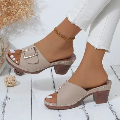 Women's Sandals High Heel Fashion Strap Khaki - Shop at LoveMi