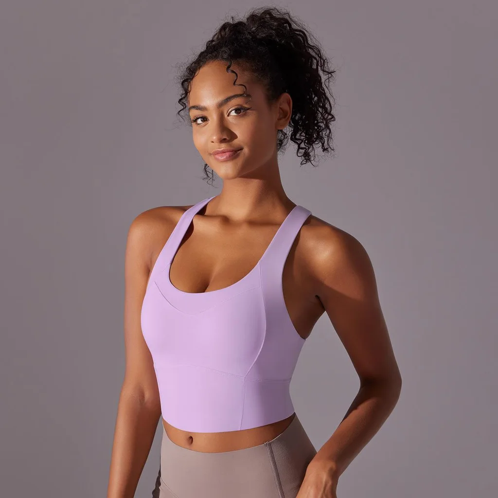 Nude Feel Pure Color Seamless One-piece Cup Vest Cross - Orchid Blooming