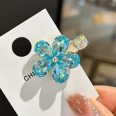 Fantasy Crystal Flowers Exquisite Side Barrettes Blue - Shop at LoveMi