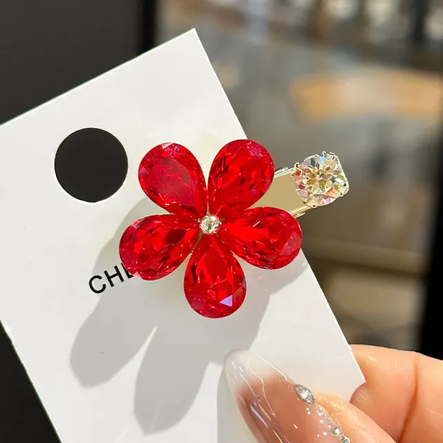 Fantasy Crystal Flowers Exquisite Side Barrettes Red - Shop at LoveMi