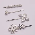 Vintage Flower Butterfly Barrettes Pearl Fashion - Silver