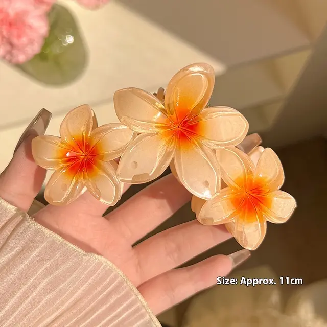 Three Flowers Plumeria Rubra Large Hair Clip Female Light Orange - Shop at LoveMi