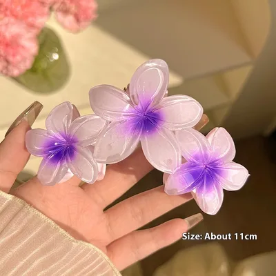 Three Flowers Plumeria Rubra Large Hair Clip Female Violet - Shop at LoveMi