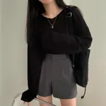 Women's Loose And Lazy Style V-neck Pullover Sweater - Black