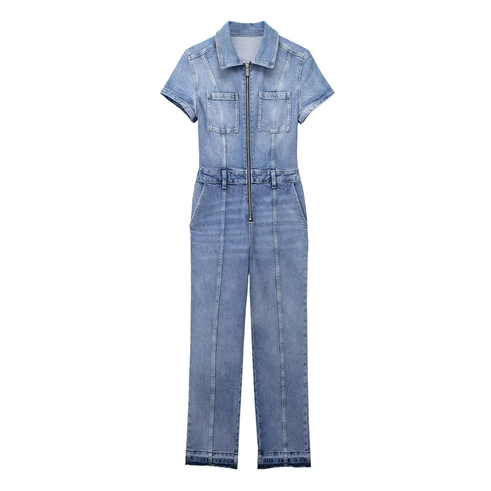 Fall European And American Style Long Denim Jumpsuit Blue - Shop at LoveMi