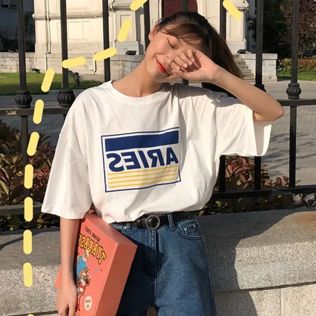 Loose Letter Print Short sleeve T shirt White - Shop at LoveMi