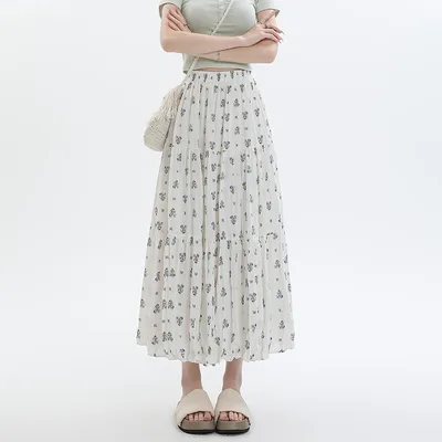 Chiffon Floral Long Dress High Waist Umbrella Skirt A Line Skirt Floral - Shop at LoveMi