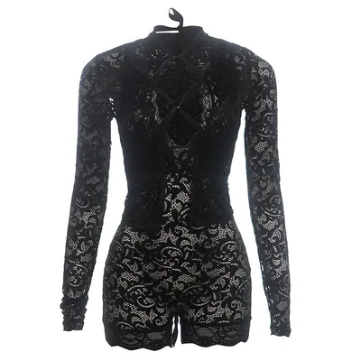 Fashion Women's Lace Crochet See through Jumpsuit Black - Shop at LoveMi