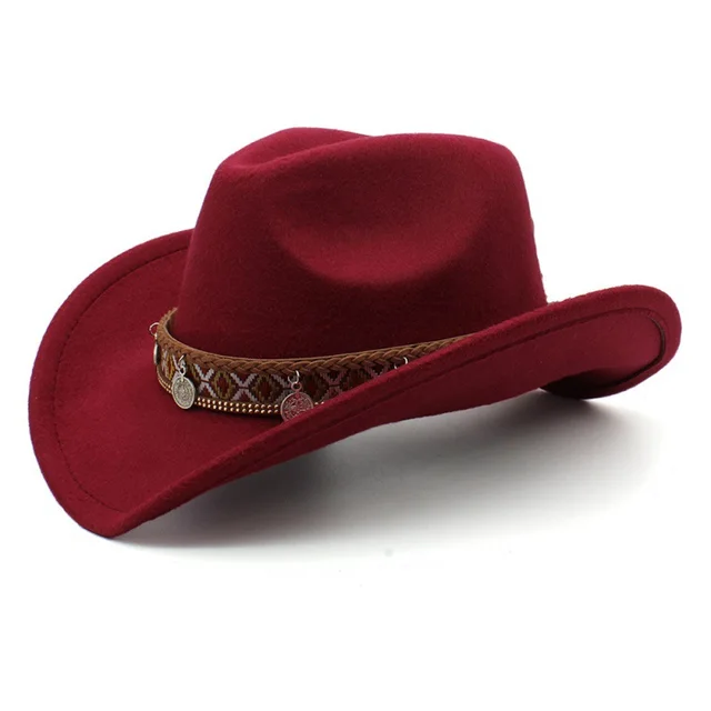 Tibetan Style Pendant Leisure Sun Shade Protection Cowboy Hat Wine Red - Shop at LoveMi