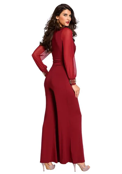 Fashion Personality Women's Rivet Straight Jumpsuit Red - Shop at LoveMi