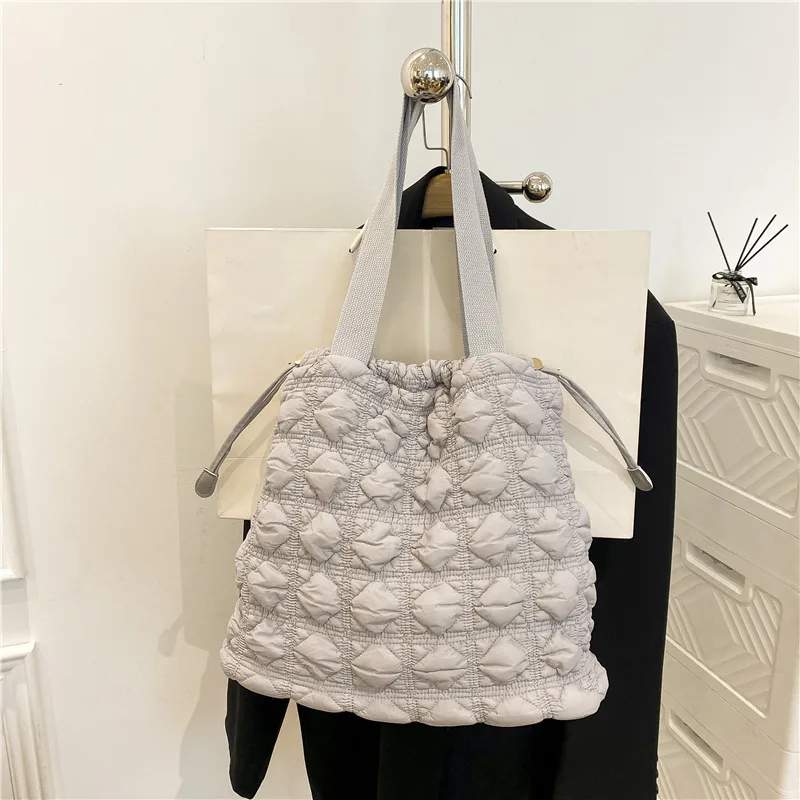 Tote Bag Large Capacity Shoulder Soft Bag Drawstring Gray - Shop at LoveMi