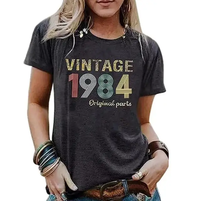 Vintage 1984 Women's Letter Print Party Top Dark Gray 2 - Shop at LoveMi