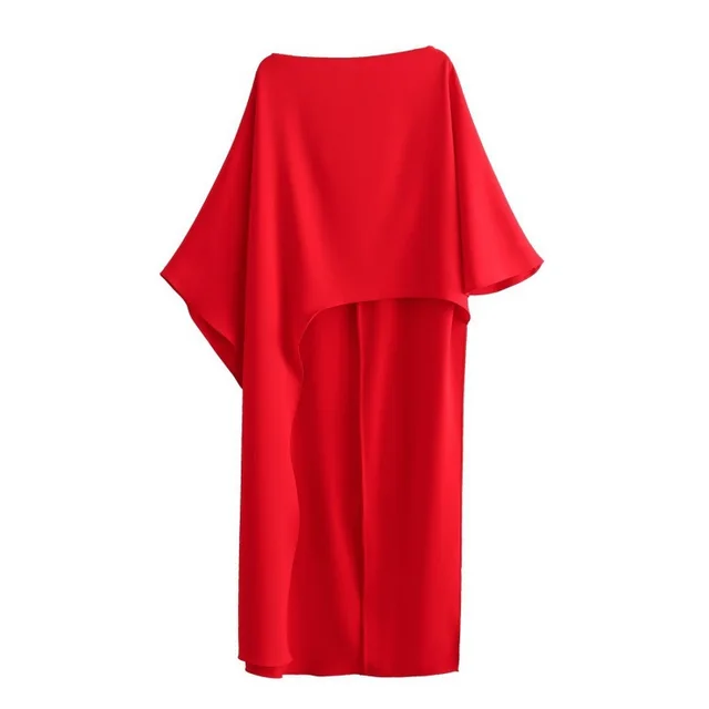 Women's Solid Color Asymmetric Shirt Dress Red - Shop at LoveMi