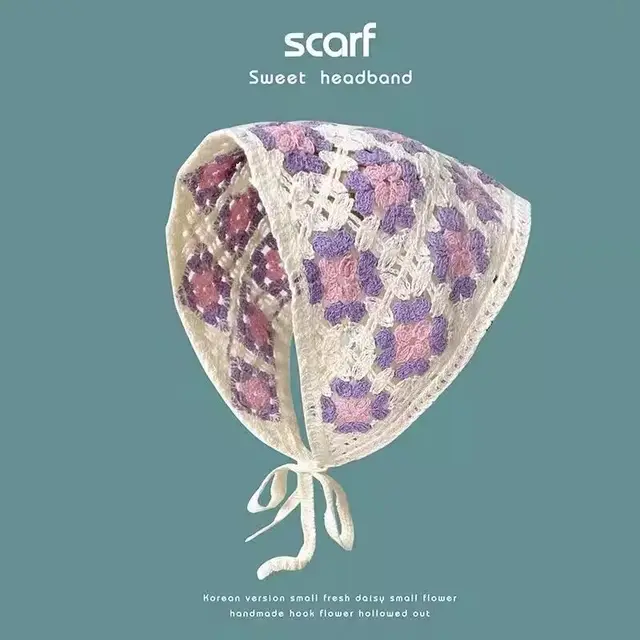 Handmade Knitted Headcloth Same Style Triangular Binder Headscarf Female Sweet Clover Purple - Shop at LoveMi