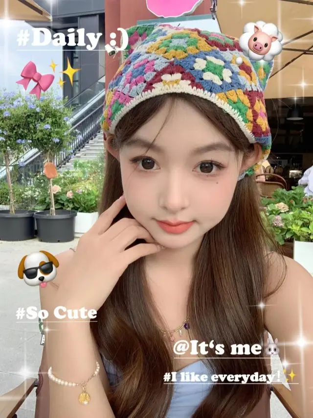 Handmade Knitted Headcloth Same Style Triangular Binder Headscarf Female Sweet Colorful Flower - Shop at LoveMi