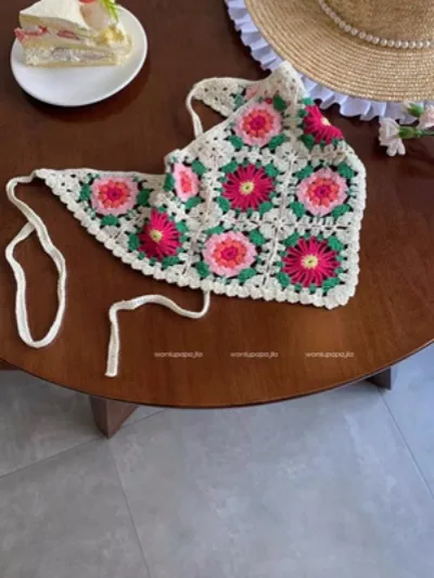 Handmade Knitted Headcloth Same Style Triangular Binder Headscarf Female Sweet Lucky Flower - Shop at LoveMi