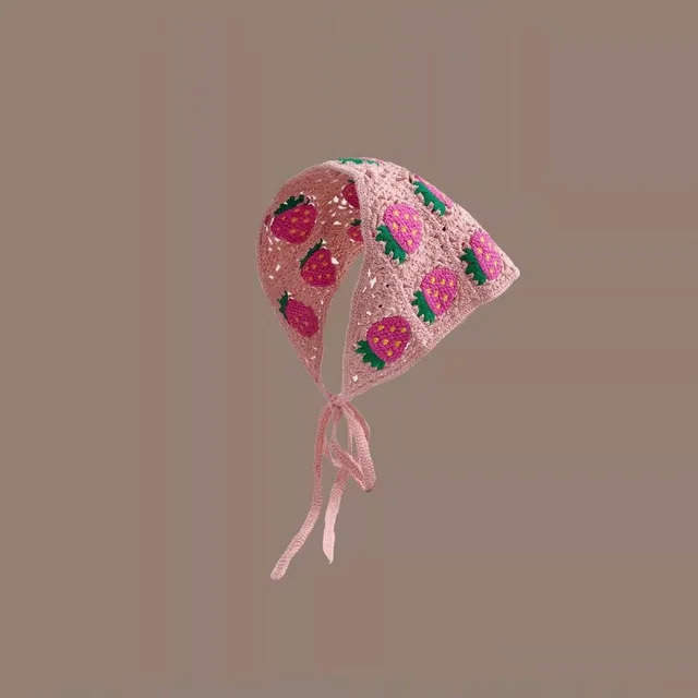 Handmade Knitted Headcloth Same Style Triangular Binder Headscarf Female Sweet Pink Strawberry - Shop at LoveMi