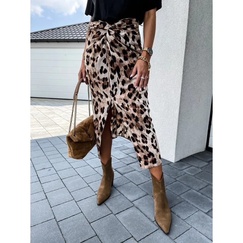 Split Leopard Print A Shaped Skirt Leopard - Shop at LoveMi