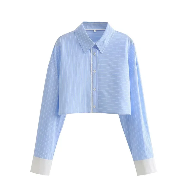 Long Sleeve Contrast Color Striped Shirt Shorts 9697 Shirt - Shop at LoveMi