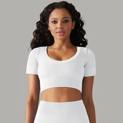 Seamless Rib Solid Color Sexy Beauty Back Yoga Clothes Sports Running Fitness White - Shop at LoveMi