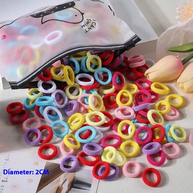 100 Bags Seamless Children's Towel Ring Braids Do Not Hurt Hair Candy Color Small Hair Ring High Elastic Rubber Band 33Color - Shop at LoveMi