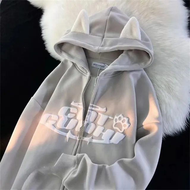 Winter Fleece lined Thickened Magic Horn Hooded Sweater Women Gray - Shop at LoveMi