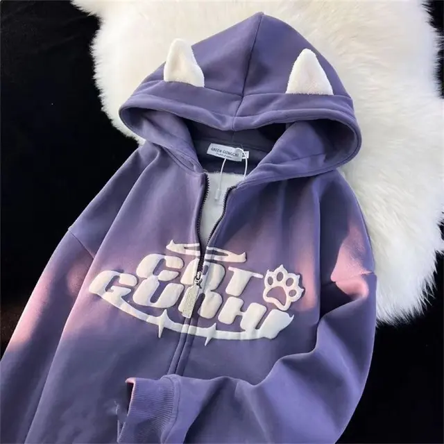 Winter Fleece lined Thickened Magic Horn Hooded Sweater Women Purple - Shop at LoveMi