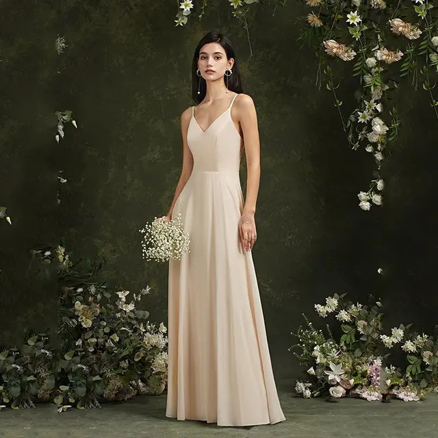 Spring New Banquet Stage Party European And American Deep V Dress Light Champagne - Shop at LoveMi