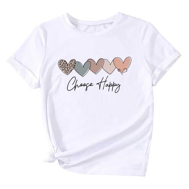 Spring Summer Fashion Casual Creative Flower Love Women's T shirt White 2 - Shop at LoveMi