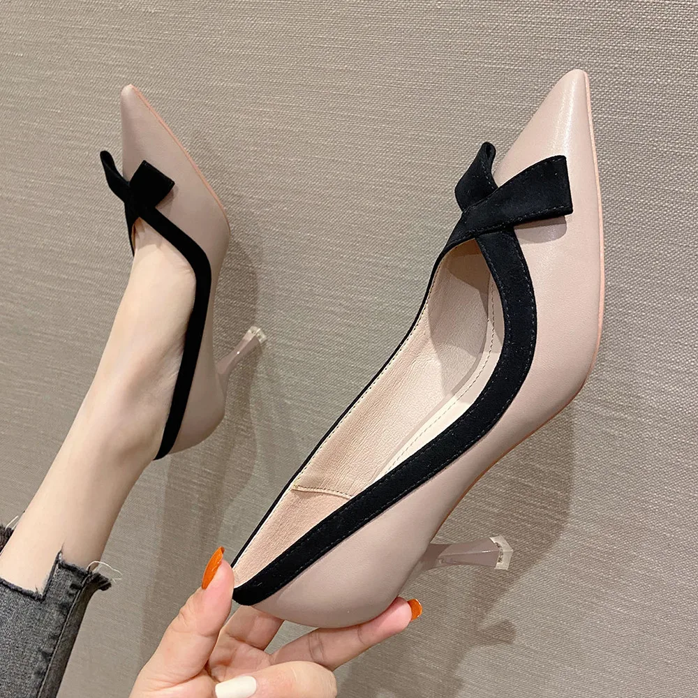 French Style Bow High Heels Special-interest Design - Khaki