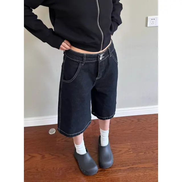 Fashion Casual Loose Slimming High Waist Five Points Straight Shorts Black - Shop at LoveMi