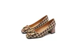 Chunky Heel Mary Jane Shoes Metal Buckle Commuter - Houndstooth-40