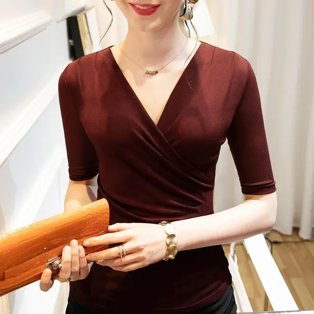 Mid sleeve Mesh Top Western Style Inner Wear Wine Red - Shop at LoveMi