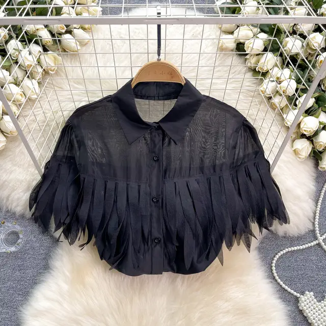 Puff Sleeve Shirt Fashionable Sheer Top Black - Shop at LoveMi