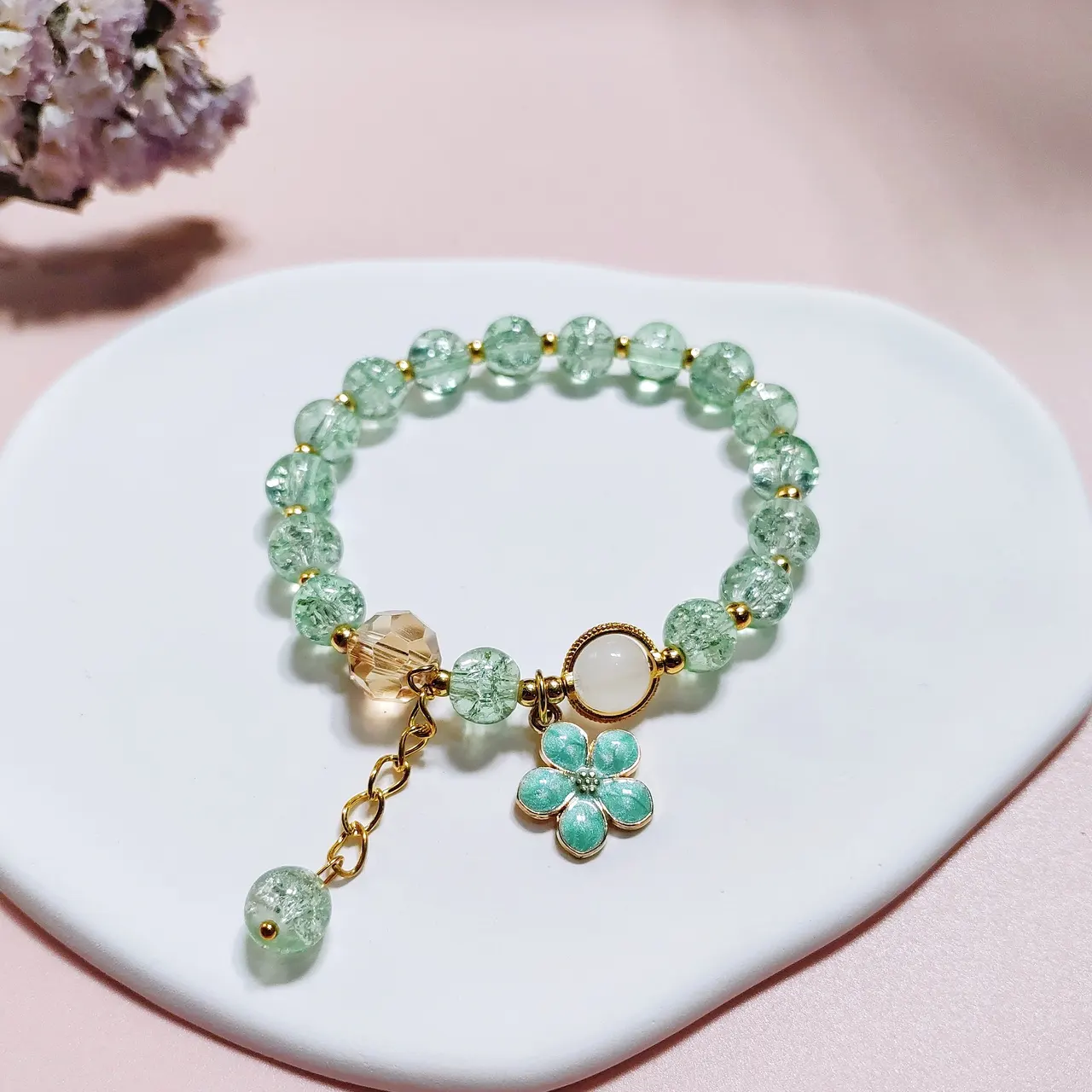 Colorful Flower Bracelet Moonstone Tassel - Popcorn Crystal Flowers Green - View 1