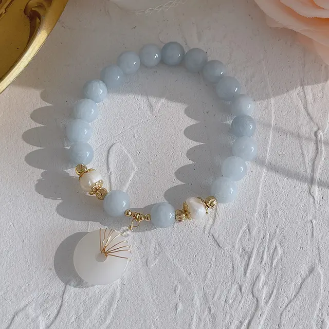 New Natural Stone Chain Women's Two piece Set Retro 710 Single Circle Blue - Shop at LoveMi