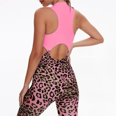Hip Leopard Print Fitness Yoga Jumpsuit Pink - Shop at LoveMi