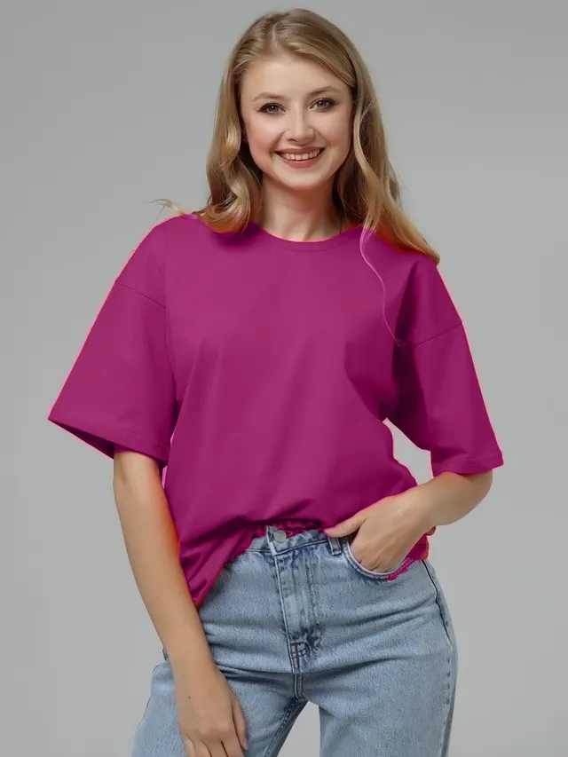 Women's Pure Cotton Short Sleeve T shirt Top Raspberry Color - Shop at LoveMi