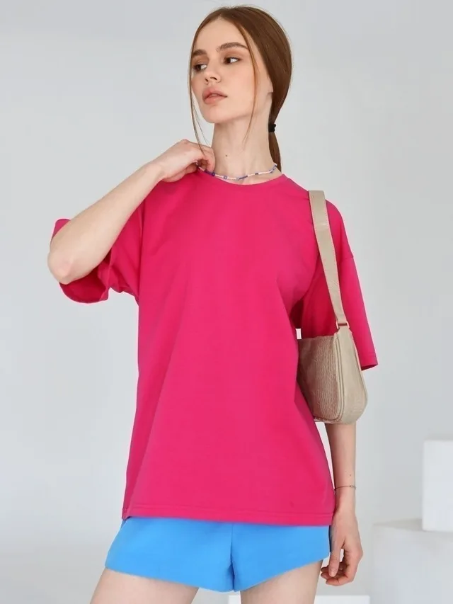 Women's Pure Cotton Short Sleeve T shirt Top Rose Red - Shop at LoveMi