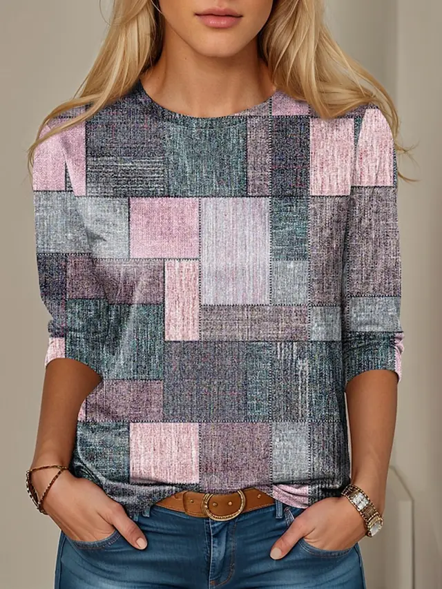 Women's Geometric 3D Digital Printed Loose Long Sleeves Sweater Rhchhgn231811F - Shop at LoveMi
