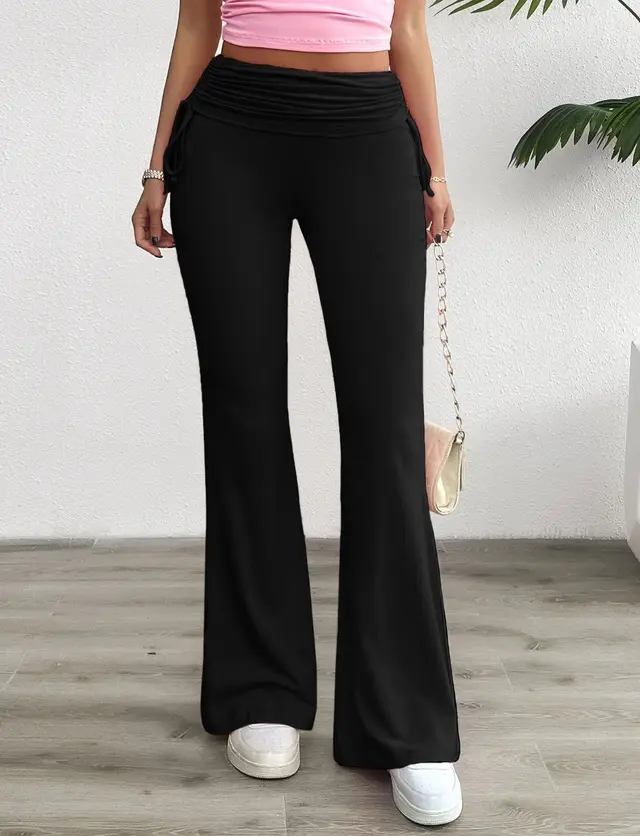 Casual Solid Color Slim Fit Pleating Trousers Black - Shop at LoveMi