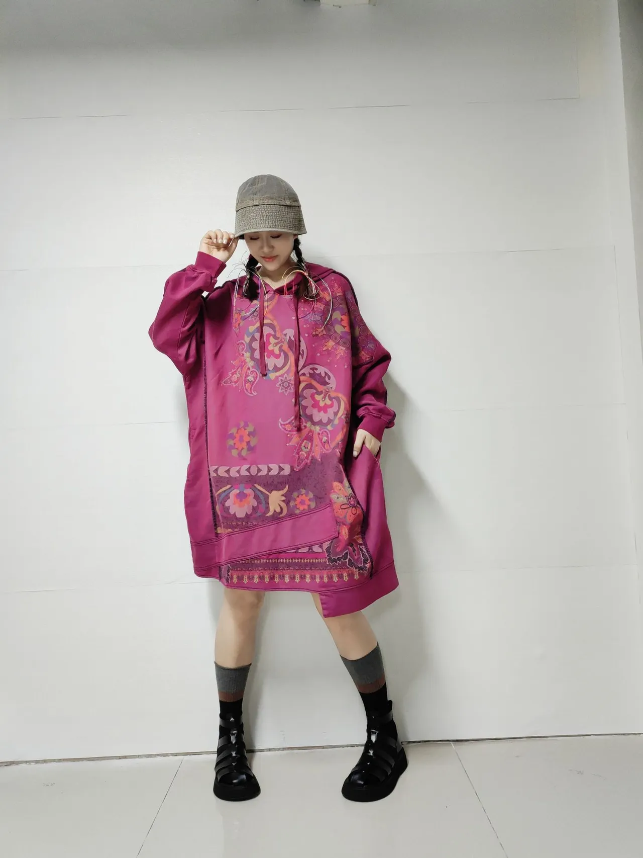 Women's Retro Artistic Hooded Mid-length Sweater Dress - Red