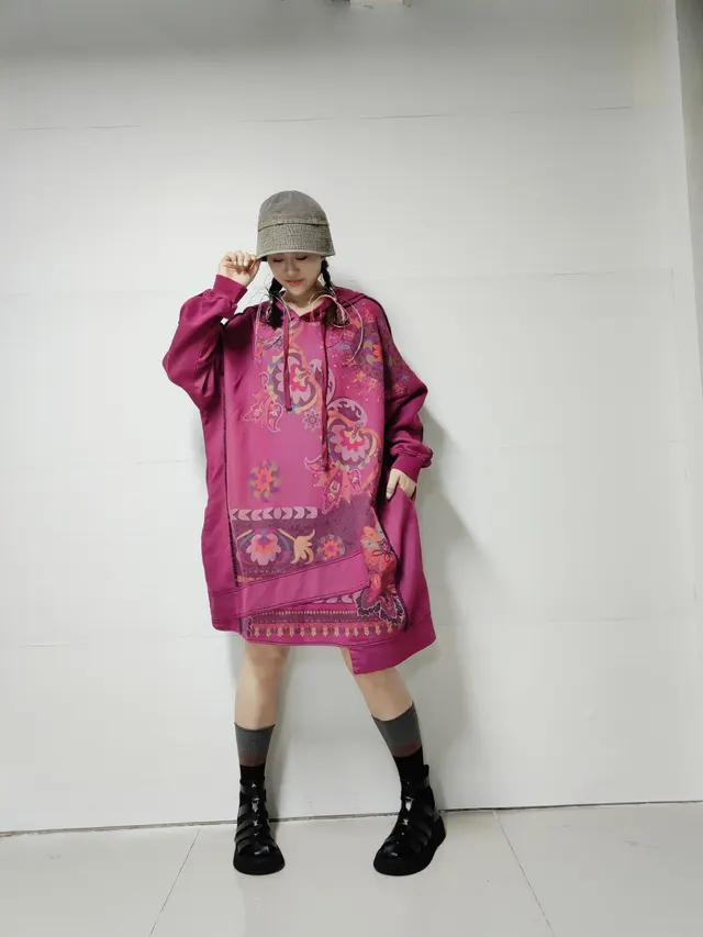 Women's Retro Artistic Hooded Mid length Sweater Dress Red - Shop at LoveMi