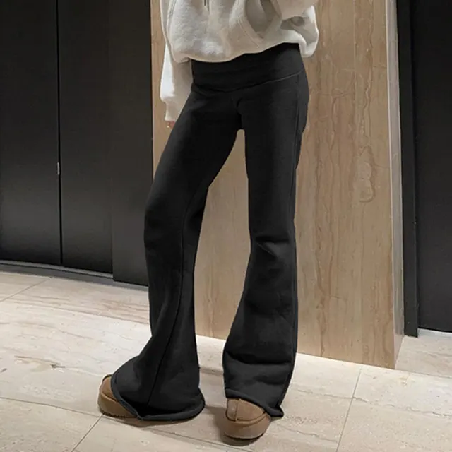 Women's Solid Color Knitted Elastic High Waist Casual Sports Trousers Black - Shop at LoveMi