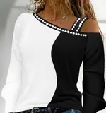 Women's Long Sleeve Loose Crew Neck Casual Bronzing T-shirt - Hbl235Ba1 Bw