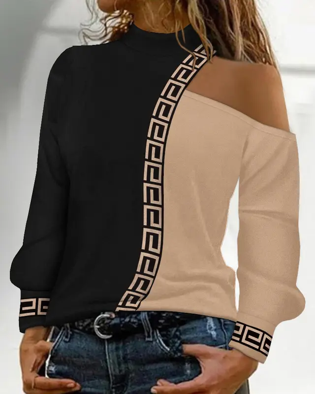 Women's Long Sleeve Loose Crew Neck Casual Bronzing T shirt Hbl235Hbr - Shop at LoveMi