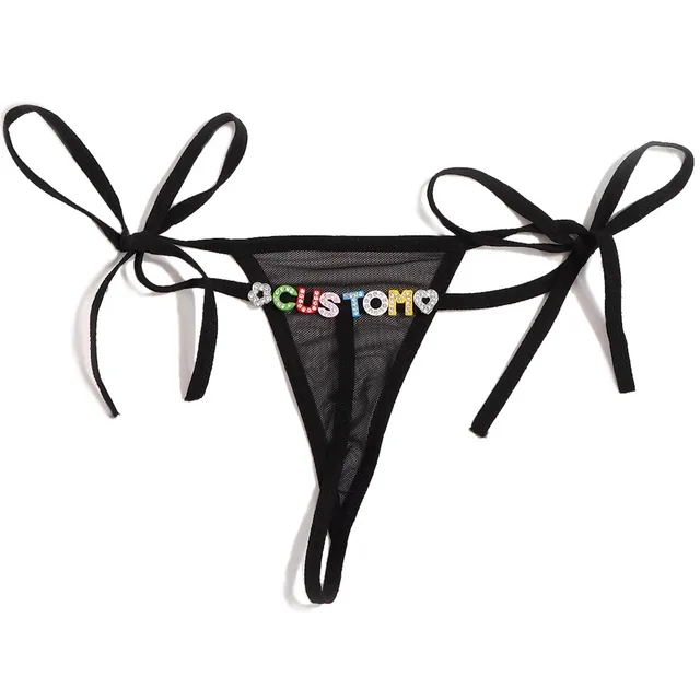 Lace Transparent Rhinestone Alphabet Panties Black - Shop at LoveMi