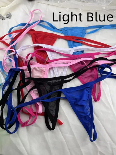 Lace Transparent Rhinestone Alphabet Panties Light Blue - Shop at LoveMi